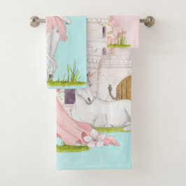 Unicorn Princess Castle Rosa Blau Badhandtuch Set