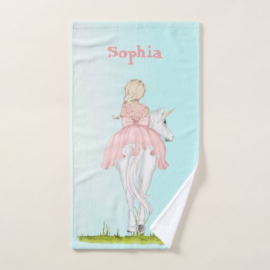 Unicorn Princess Castle Rosa Blau Badhandtuch Set (Handtuch)