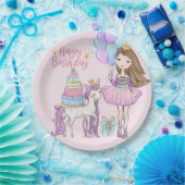 Unicorn Princess Cooles Brünettes Mädchen Geburtst Pappteller (Party)