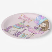 Unicorn Princess Cooles Brünettes Mädchen Geburtst Pappteller (Schrägansicht)