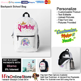 Unicorn Princess Dreamy Fantasy School Supplies 9 Bedruckter Rucksack