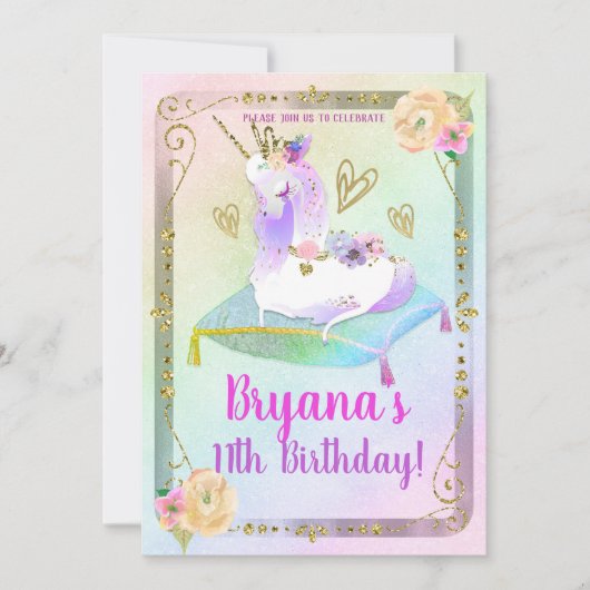 Unicorn Princess Iridescent Rainbow Pastel Party Einladung (Vorderseite)