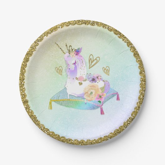 Unicorn Princess Iridescent Rainbow Pastel Party Pappteller (Vorderseite)