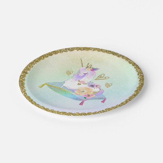 Unicorn Princess Iridescent Rainbow Pastel Party Pappteller (Schrägansicht)