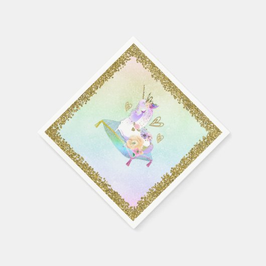 Unicorn Princess Iridescent Rainbow Pastel Party Serviette (Ecke)