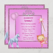Unicorn, Princess Kitty, Tiara & Glitzer Invites Einladung (Vorne/Hinten)