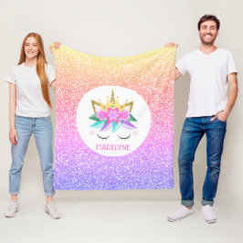 Unicorn Princess Rainbow Glitzer Personalisierter  Fleecedecke