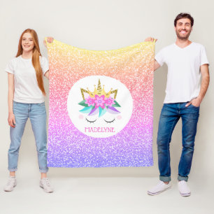 Unicorn Princess Rainbow Glitzer Personalisierter  Fleecedecke