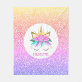Unicorn Princess Rainbow Glitzer Personalisierter  Fleecedecke (Vorderseite)