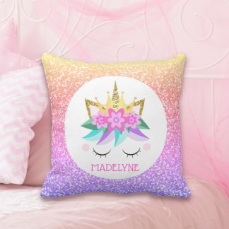 Unicorn Princess Rainbow Glitzer Personalisierter Kissen