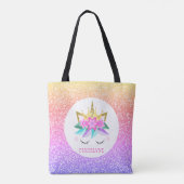Unicorn Princess Rainbow Glitzer Personalisierter  Tasche (Rückseite)