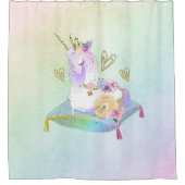 Unicorn Prinzessin Diva Iridescent Rainbow Pastel Duschvorhang (Vorderseite)