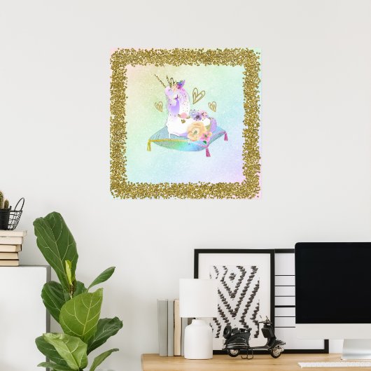 Unicorn Prinzessin Diva Iridescent Rainbow Pastel Poster (Heimbüro)