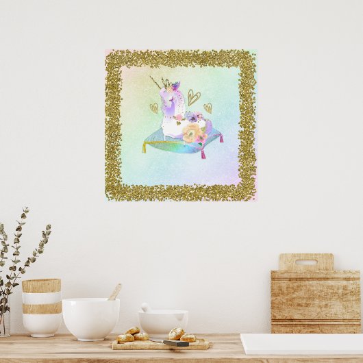 Unicorn Prinzessin Diva Iridescent Rainbow Pastel Poster (Küche)