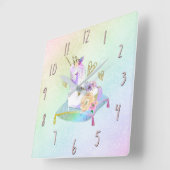 Unicorn Prinzessin Diva Iridescent Rainbow Pastel Quadratische Wanduhr (Winkel)