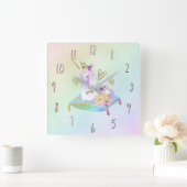 Unicorn Prinzessin Diva Iridescent Rainbow Pastel Quadratische Wanduhr (Zuhause)