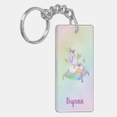 Unicorn Prinzessin Diva Iridescent Rainbow Pastel Schlüsselanhänger (Vorderseite links)