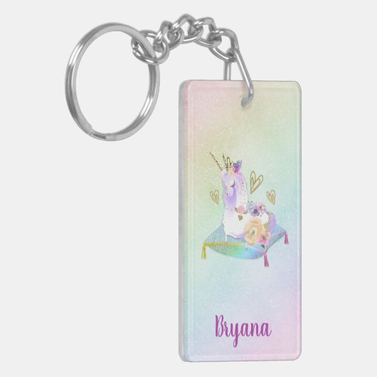 Unicorn Prinzessin Diva Iridescent Rainbow Pastel Schlüsselanhänger (Vorderseite links)