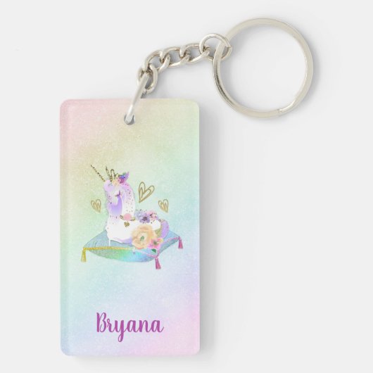 Unicorn Prinzessin Diva Iridescent Rainbow Pastel Schlüsselanhänger (Rückseite)
