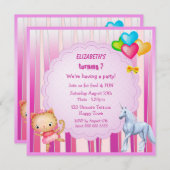 Unicorn, Prinzessin Kitty u. Ballon-Party lädt ein Einladung (Vorne/Hinten)