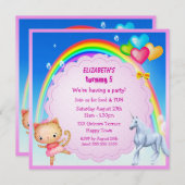 Unicorn, Prinzessin Kitty u. Regenbogen-Party lädt Einladung (Vorne/Hinten)