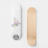 Unicorn puffernder Regenbogen lila Sterne Skateboard (Vorderseite)