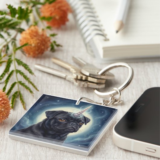 Unicorn Pug Schlüsselanhänger (Vorderseite rechts)