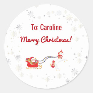 Unicorn Pulling Santa's Schlittenname Merry Xmas Runder Aufkleber