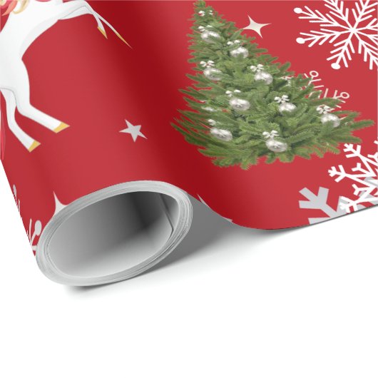 Unicorn Pulling Santa's Sleigh Snow Personalized  Geschenkpapier (Rolleneckpunkt)