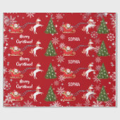 Unicorn Pulling Santa's Sleigh Snow Personalized  Geschenkpapier (Flach)