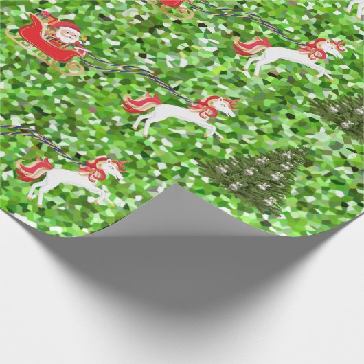 Unicorn Pulling Santa's Sleigh Weihnachtsbäume Geschenkpapier (Ecke)