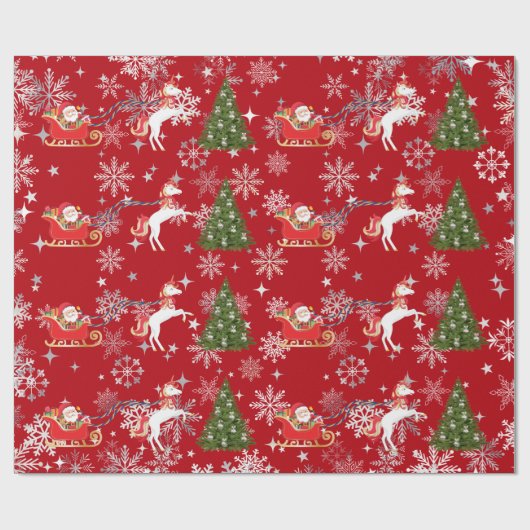 Unicorn Pulling Santa's Sleigh Xmas Gifts Snow Geschenkpapier (Flach)
