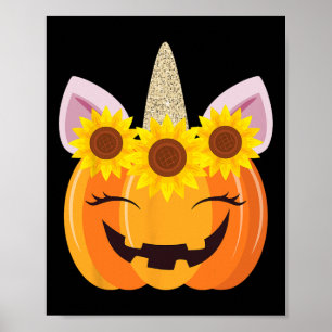 Unicorn Pumpkin Face Sunflower Kostüm Funny Hallo Poster