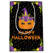 Unicorn Pumpkin Floral Happy Halloween Black Mediu Mittlere Geschenktüte (Vorderseite)