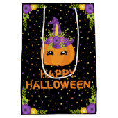 Unicorn Pumpkin Floral Happy Halloween Black Mediu Mittlere Geschenktüte (Rückseite)