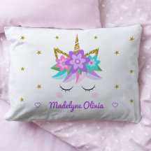Unicorn Purple Flowers Glitzer Stars Personalisier