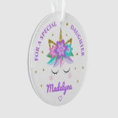 Unicorn Purple Flowers Stars Daughter Ornament (Vorderseite)