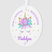 Unicorn Purple Flowers Stars Daughter Ornament (Vorderseite)