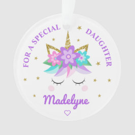 Unicorn Purple Flowers Stars Daughter Ornament