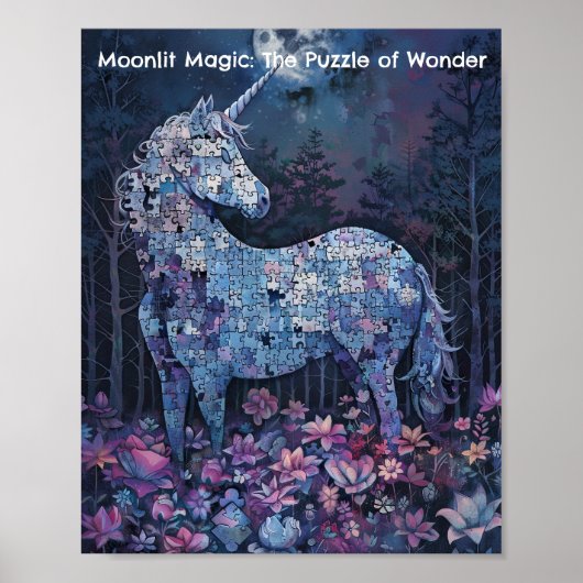 Unicorn Puzzle Mitternacht - Fantasy Art Poster (Vorne)