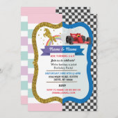 Unicorn & Race Car Joint Boy Girl Einladung zum Ge (Vorne/Hinten)