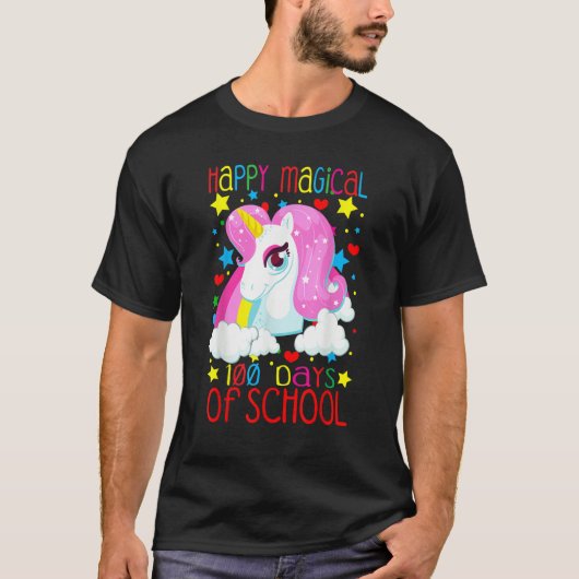 Unicorn Rainbow 100th Days Happy Magical 100 Days  T-Shirt (Vorderseite)