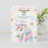 Unicorn Rainbow 1st Birthday Party Invitation Einladung (Stehend Vorderseite)