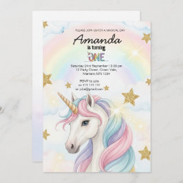 Unicorn Rainbow 1st Birthday Party Invitation Einladung
