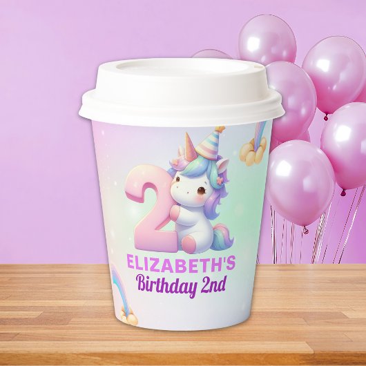 Unicorn Rainbow 2nd Birthday -for Girls Pappbecher
