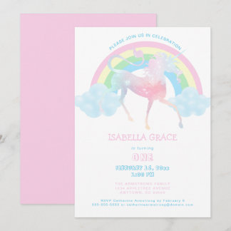Unicorn Rainbow Baby Girl 1. Geburtstag Einladung