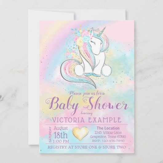 Unicorn Rainbow Baby Shower Einladung (Vorderseite)