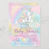Unicorn Rainbow Baby Shower Einladung (Vorne/Hinten)