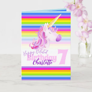 Unicorn rainbow belated 7th Birthday card Karte