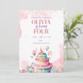 Unicorn Rainbow Birthday Cake Girls Birthday Invit Einladung (Stehend Vorderseite)